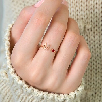 Stella Initial Birthstone Adjustable Ring